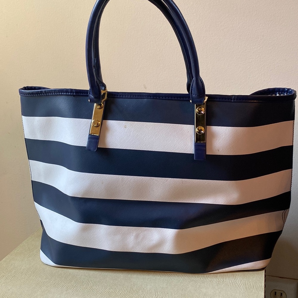 Blue and White Striped Tote